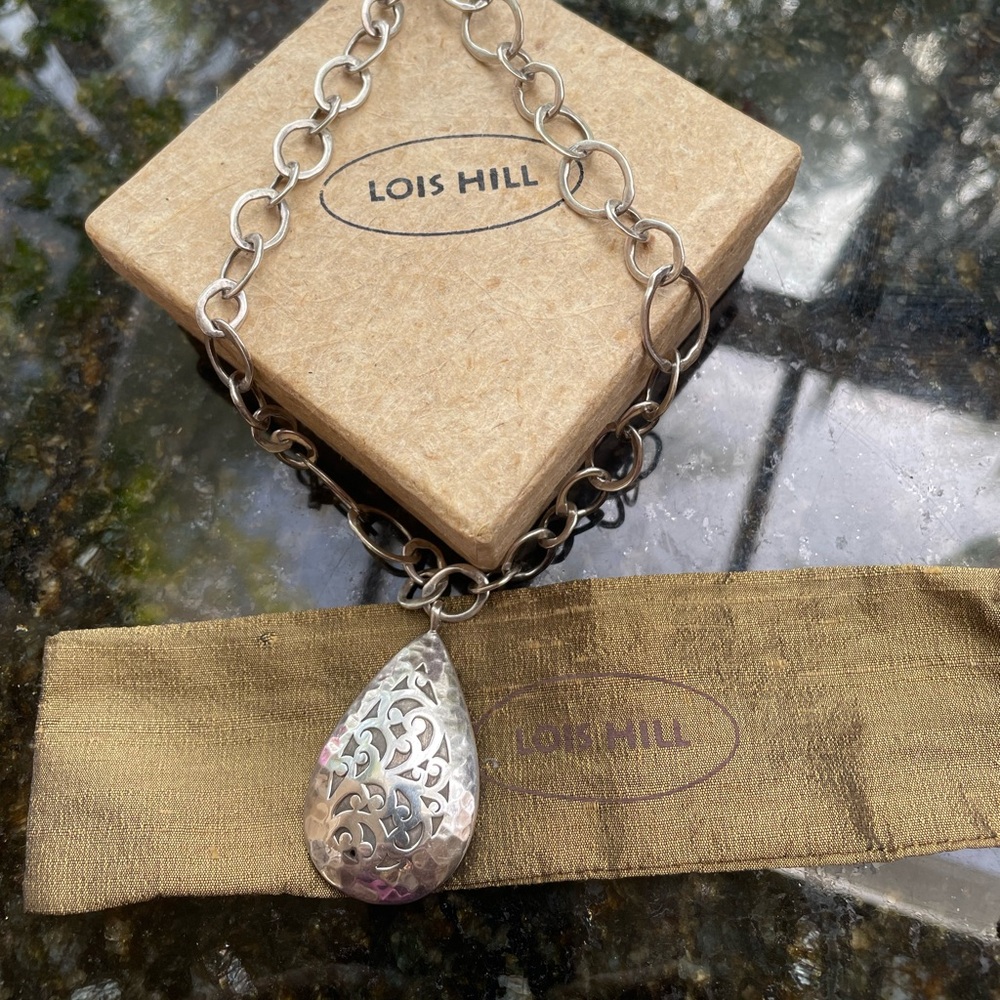 Lois Hill Silver Teardrop Pendant Necklace